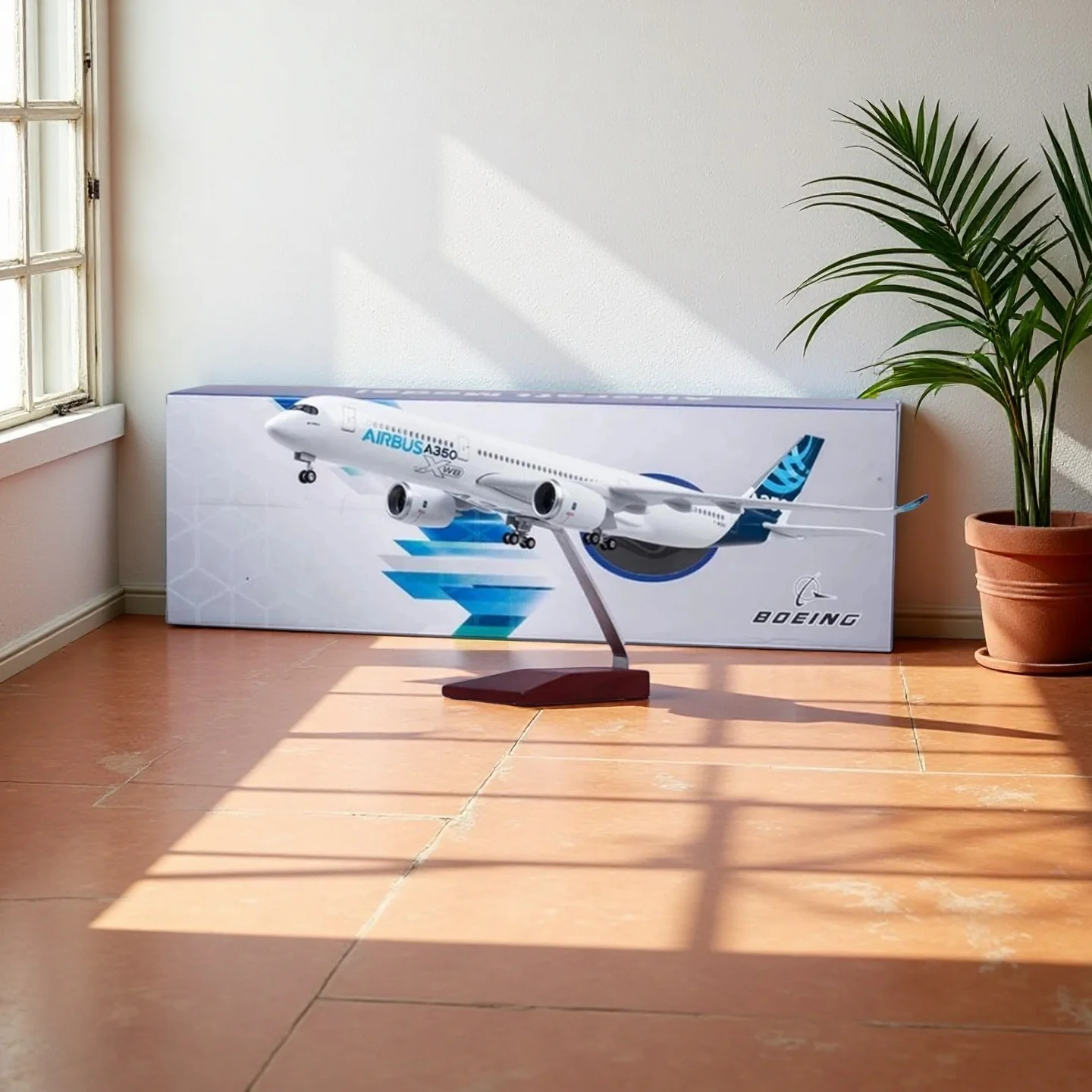 

47CM Airplane Model Children Toy Prototype Airbus 350 Plane Model Kits with LED Light(Touch or Sound Control) for Decoration or