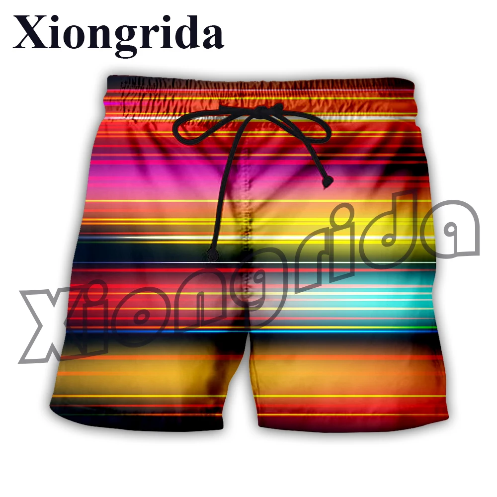 3D Line Print Shorts Men Fashion Color Abstract Graphics Print Short Pants Hawaiian High Waist Trunks Streetwear