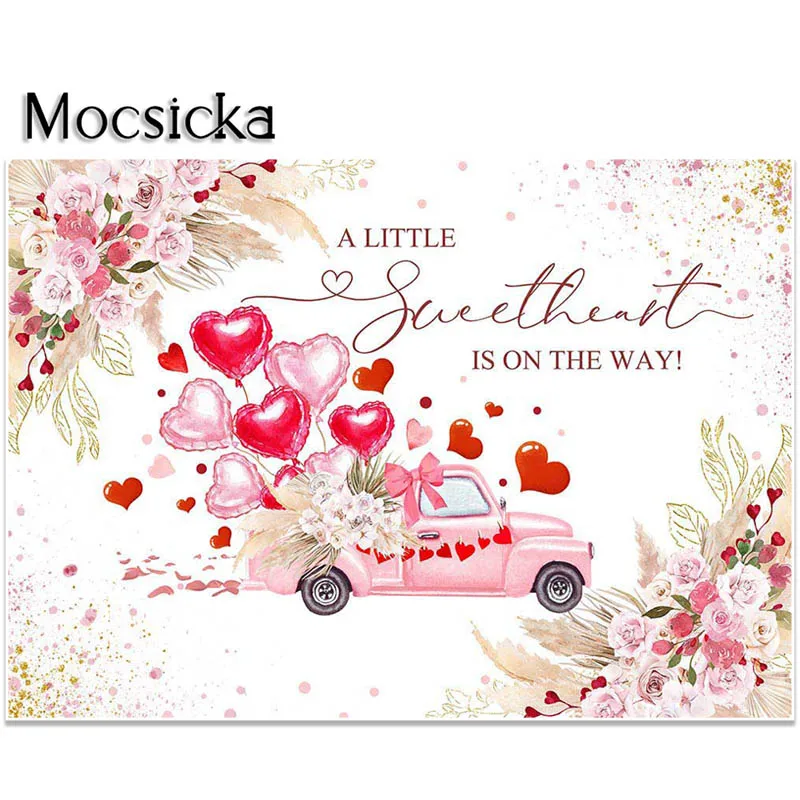 Mocsicka Baby Shower Photography Backdrop A Little Sweetheart Is On The Way Pink Decoration Background Party Cake Smash Props