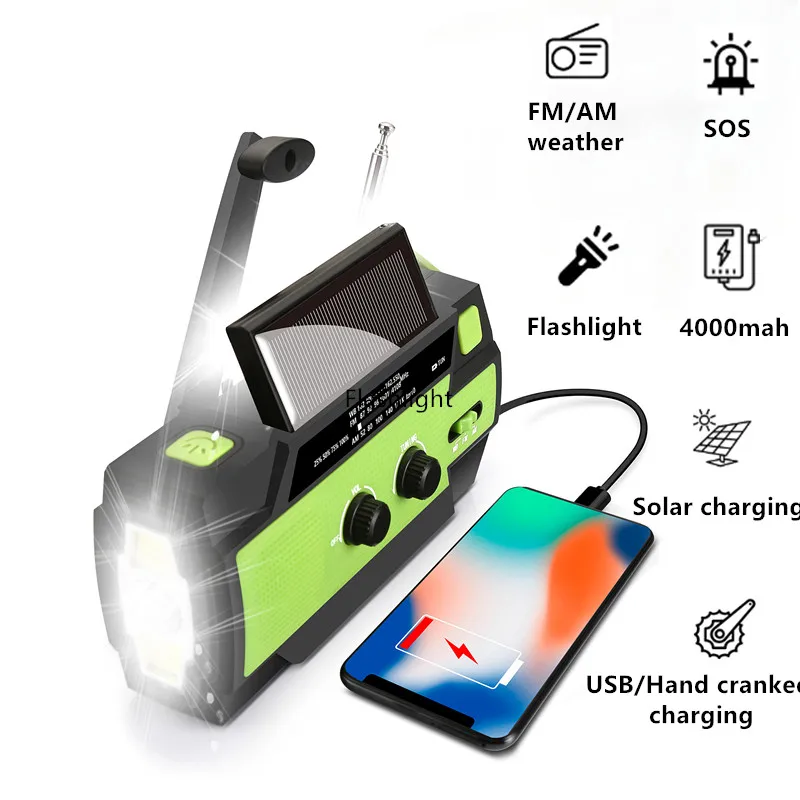 Emergency Weather Radio 4000mAh Portable Solar Crank Hand Radios WB/AM/FM/NOAA SOS Radio for Home and Outdoor with Flashlight