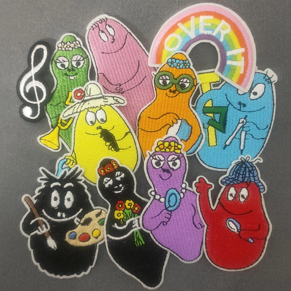 11 Pcs Les Barbapapa Cartoon Patches For Iron on Embroidered Patch For Sew Child Clothes Hat DIY Jeans Sticker Ironing Applique