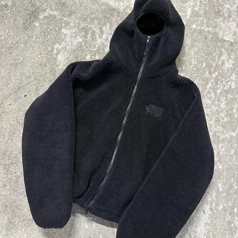 Lamb fleece dark couple style fashionable patch printed loose pocket sweatshirt cardigan sweatshirt hooded sweatshirt