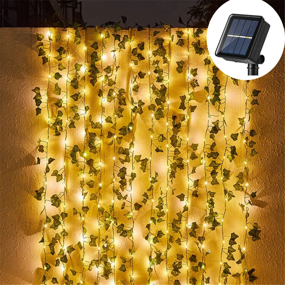 Solar Led Lvy Vine String Lights Outdoor Artificial Rattan Green Plant Fairy Lights Maple Leaf Light for Garden Room Decoration