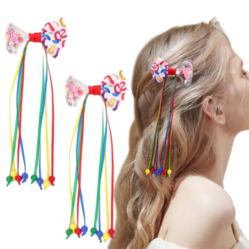 

ncmama 2Pcs New Back To School Letter Print Bow Hairpin for Women Girls Elegant Tassel Long Hair Clip Party Headwear Accessories