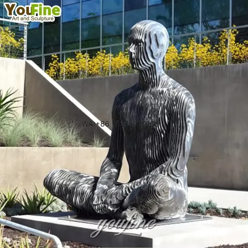 Wmwmnu for YOUFINE Life Size Large Abstract Garden Decor Stainless Steel Kneeling Disappear Statue Sculpture for Outdoor