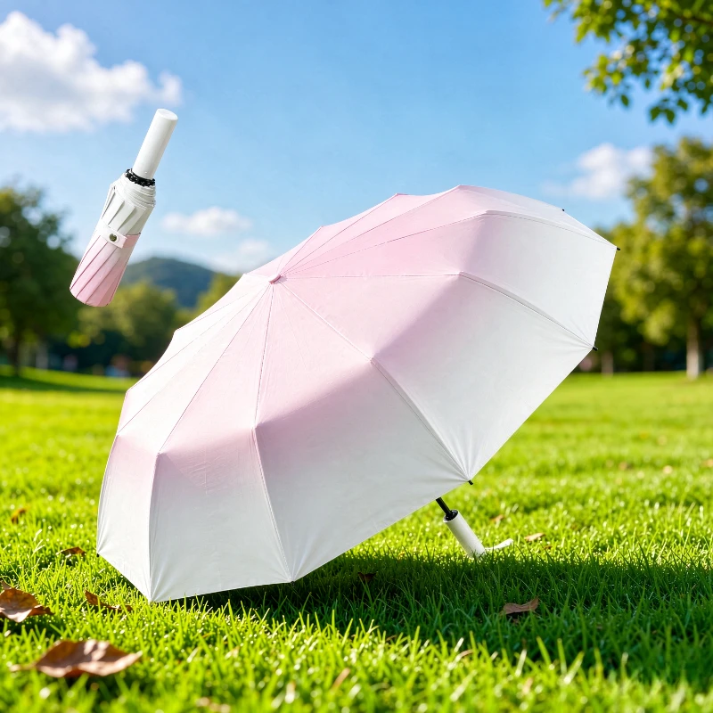 Gradient Automatic Folding Umbrella UPF50+ UV Protection Lightweight Sun Rain Dual Purpose Parasol for Women Travel Use 양산