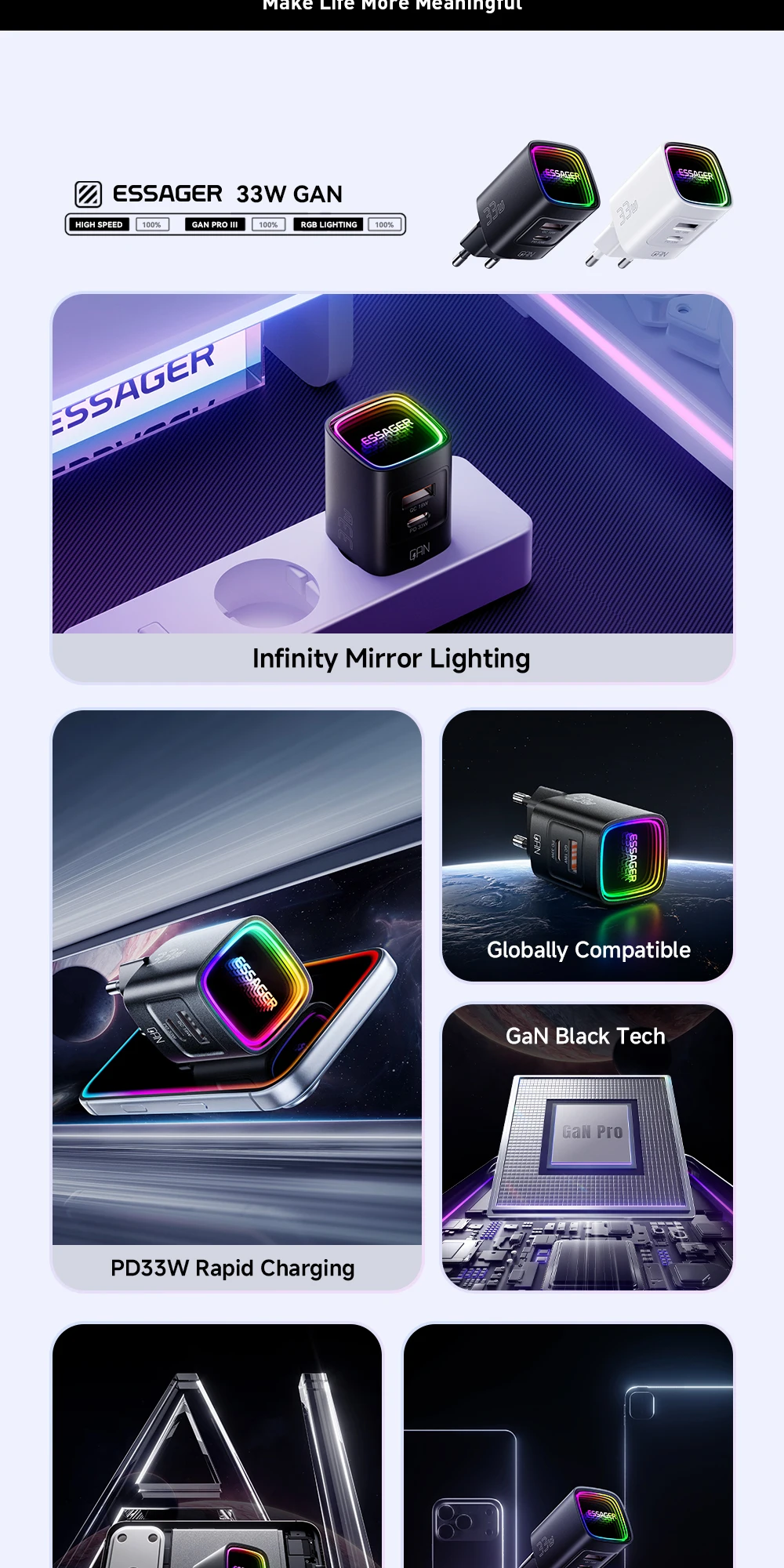 Essager 33W GaN USB Typ C Ladegerät mit Neonlichtern PD 3.0 Schnellladung für iPhone 17 16 15 Pro Max iPad Xiaomi Samsung Huawei OPPO – Detail 2