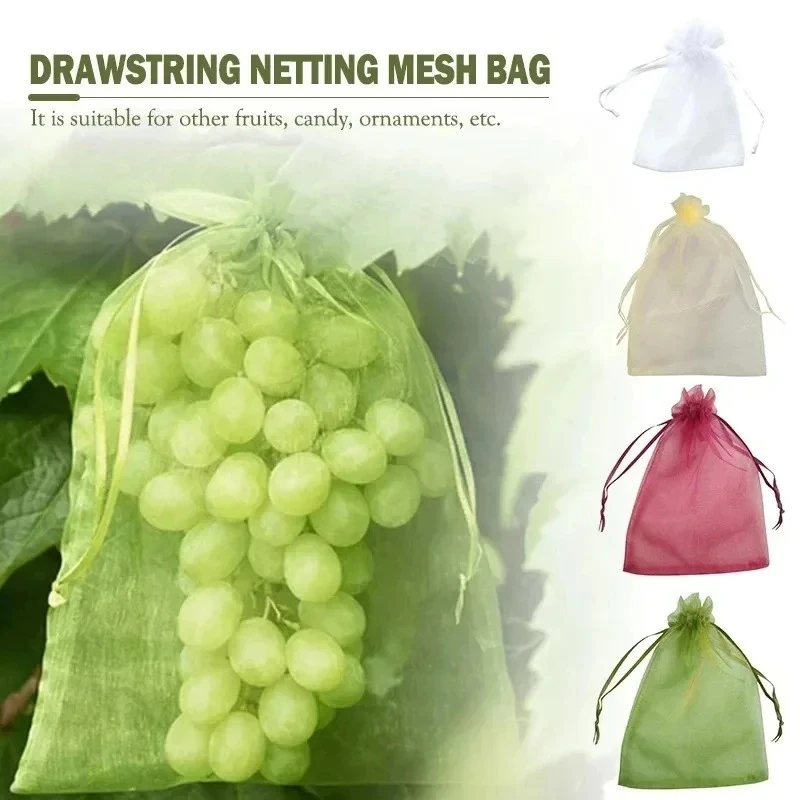 

5pcs Breathable Insect Bags For Grapes Gardening Fruit Protection Mesh Bag Tool Plain Organza Transparent Gift Drawstring Pouch