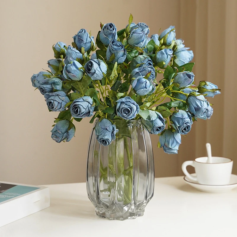 6pcs/Lot American Style Focal Edge Retro Rose Simulation Bouquet Artificial Flowers Living Room Dining Table Decorations