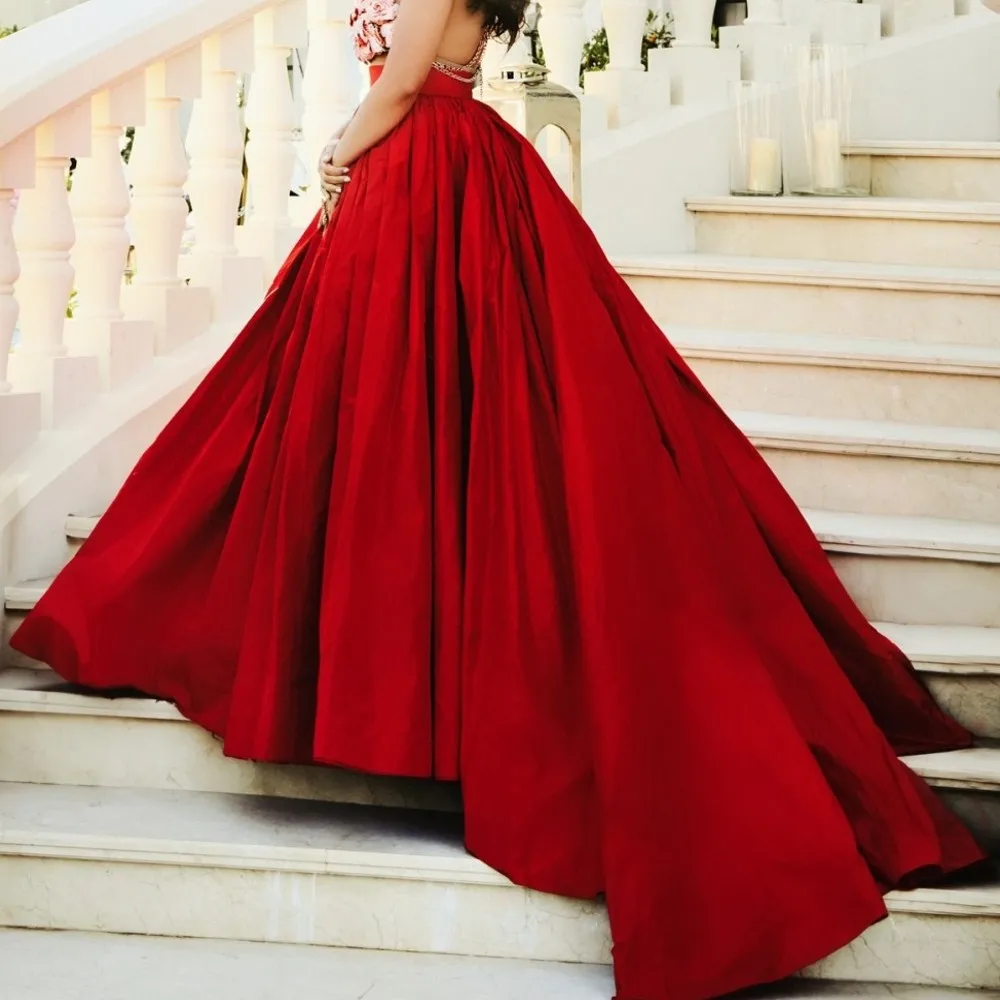 

Red Ball Gown Long Satin Skirts Without Top Women Female Skirts Women Saias Long Train High Waist Birthday Party Skirt