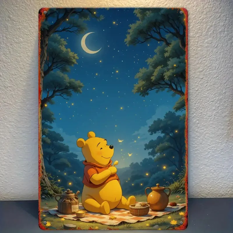 

Теплая ночь со звездным светом: Винни-Пух, наслаждающий мед под ночным небом, картина из жести 12x8 дюймов — идеально подходит для учебы