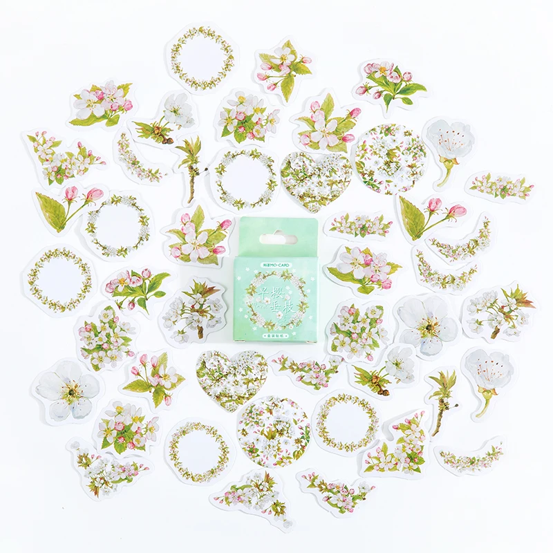 46Piece Mini Box stickers cherry weeping branches fresh plants flowers Handbook Material account Scrapbooking Decorative 4CM