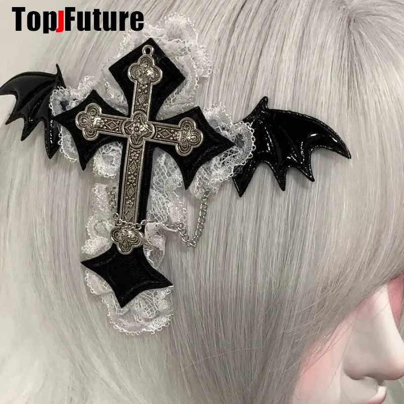 Women Lace Devil Wing Hair Clip Y2K girl Harajuku Gothic Original Subculture  Accessories Punk Hair clips pins Hairpin Barrettes