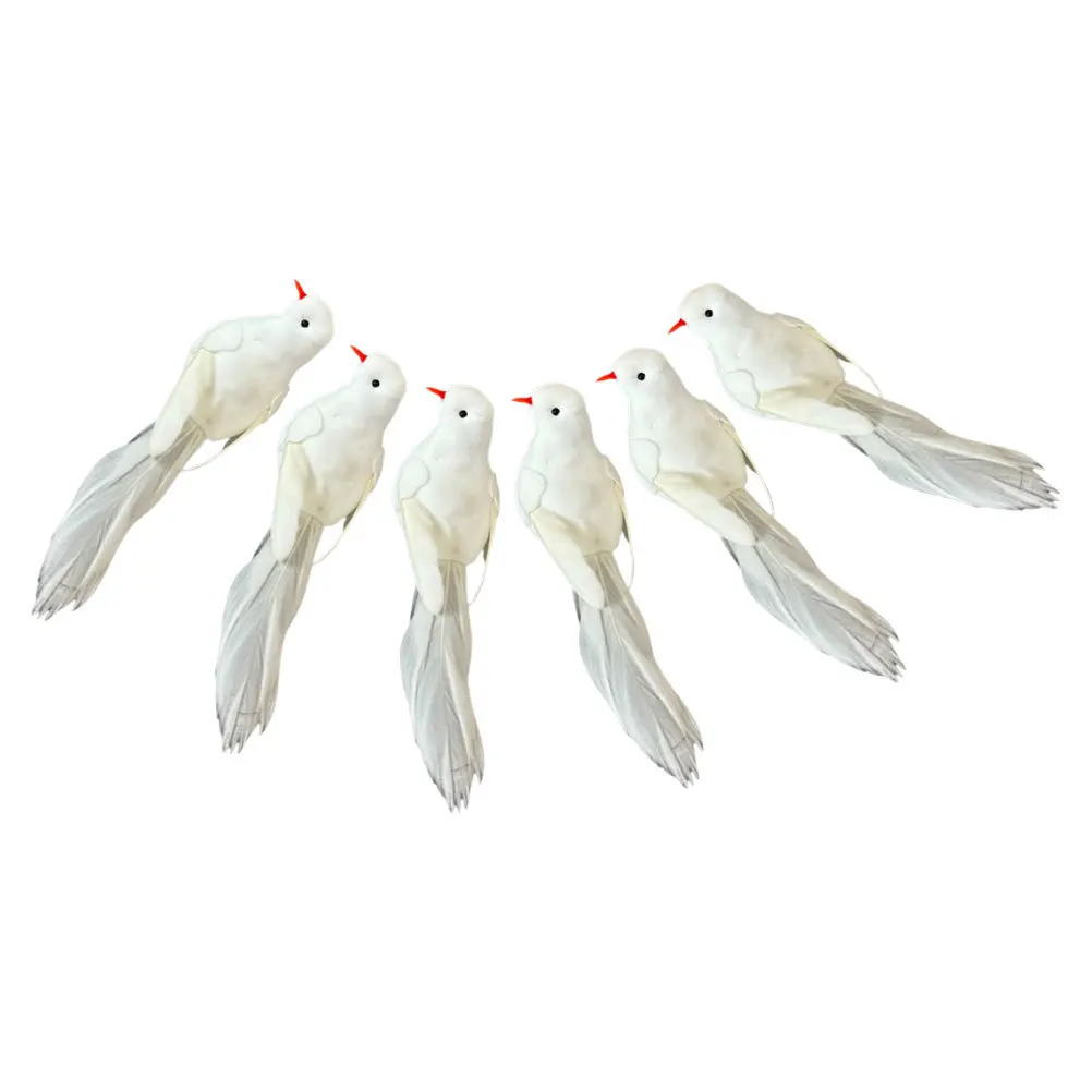 

6Pcs Artificial White Feathered Doves Realistic Foam Birds Christmas Tree Garden Wedding Holiday Home Decoration