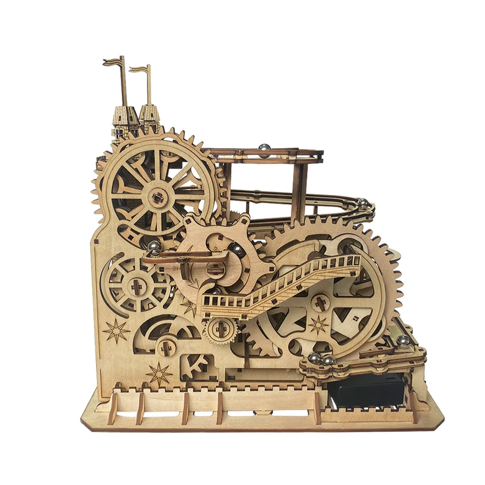 3D small ornament wooden castle track rolling ball 3D puzzle high difficulty decompression puzzle assembly creative ornament