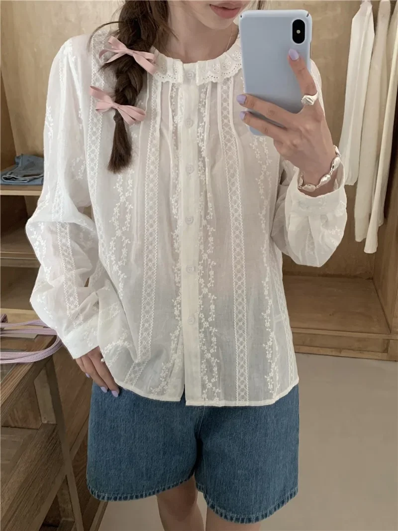 Summer Women Blouse Spring Shirt Female Woman Blouse Maxi Blusas Chiffon Casual Elegant Vintage Long Sleeve Oversize Loose White