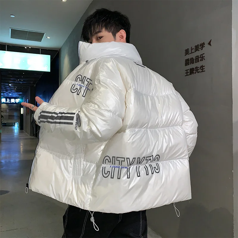 Fashion Mens 2024 Winter White Duck Down Jacket Outwear Stand Collar Bright Parkas Thick Warm Top Coat Waterproof Clothing