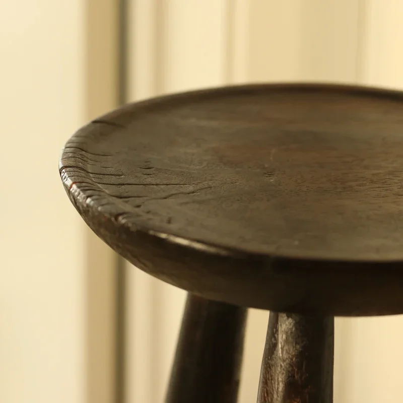 Round wooden stool coffee table side few potted stools wabi sandy wind retro decoration homestay hotel decoration home