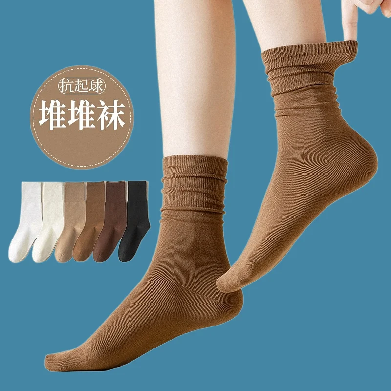 Chaussettes mi-longues respirantes pour femmes, confortables, empilées, document solide, polyvalentes, simples, décontractées, neuves, 5/10, 2024 paires