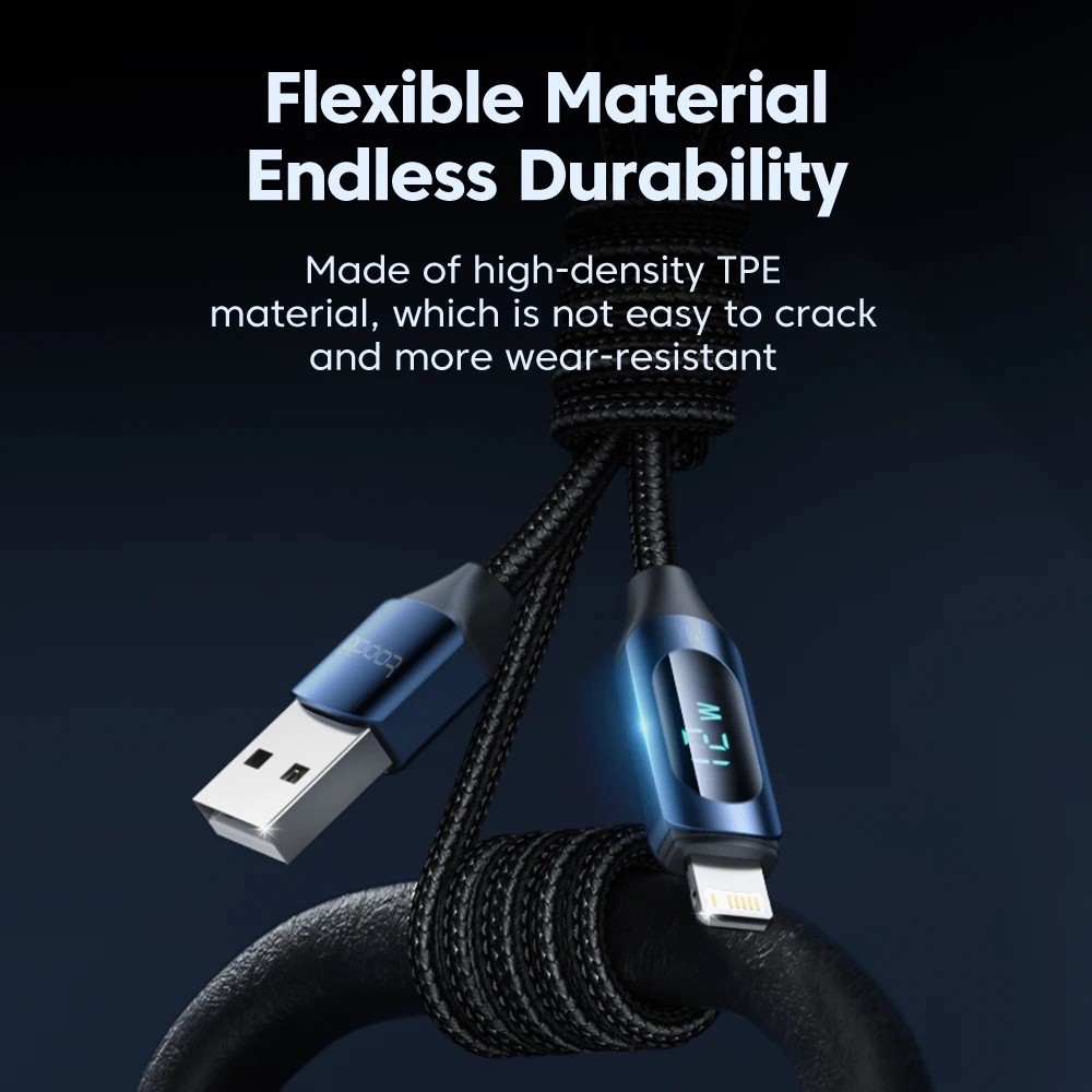 Toocki USB iPhone Data Cable LED Display Multi-color 2.4A Fast Charging Charger iP Cable for iPhone 14 13 12 Pro Max X XS iPad view 2