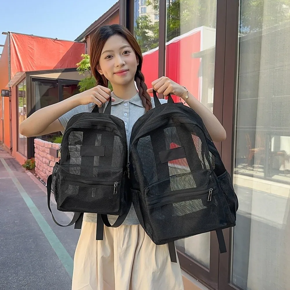 Breathable Mesh Mesh Backpack Multi Pockets Double Straps Bookbag High Capacity Lightweight Transparent Backpack