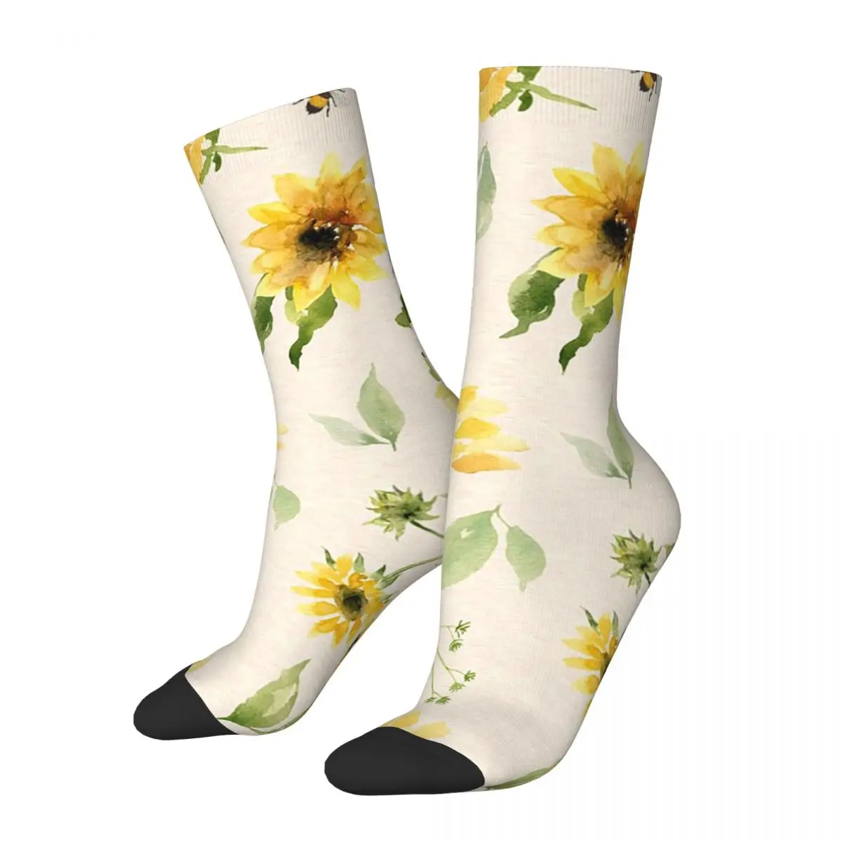 Sunflowers And Bee kaus kaki Harajuku menyerap keringat stoking sepanjang musim aksesoris kaus kaki untuk pria wanita hadiah