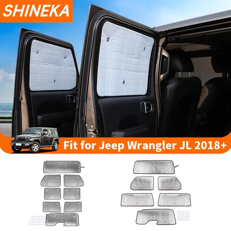 SHINEKA Car Front Rear Windshield Window Sunshade Protective Cover Heat Insulation Kit For Jeep Wrangler JL 2/4 Door 2018 Up
