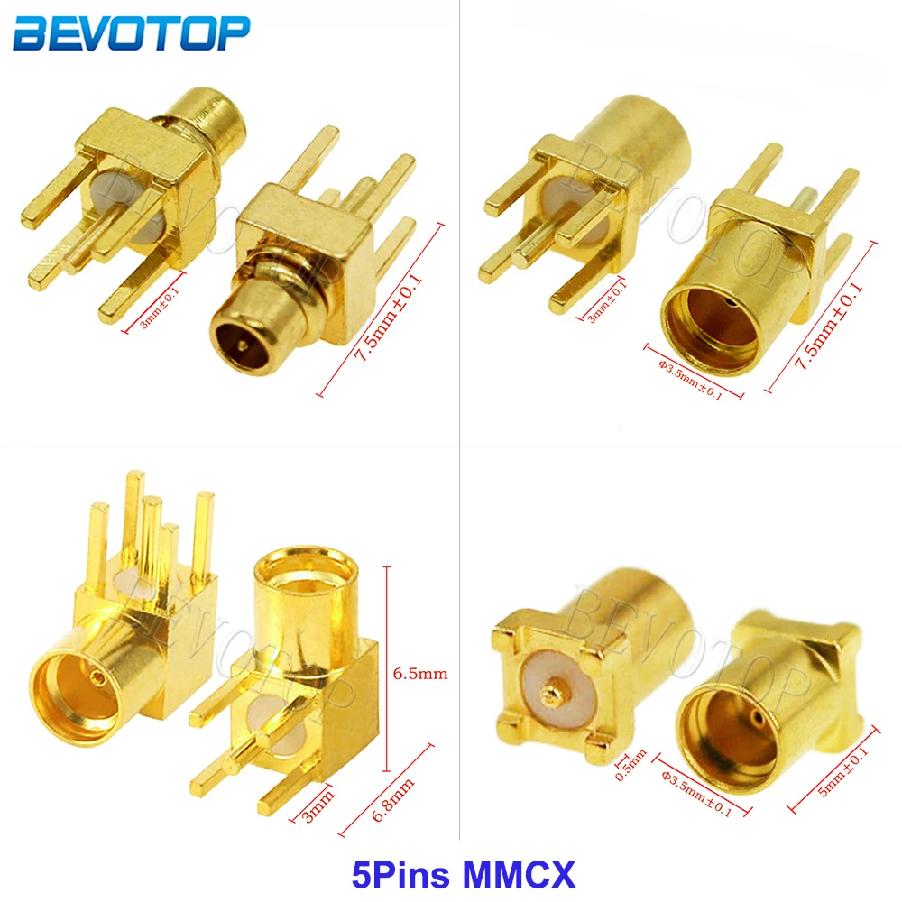 5Pcs/Lot MMCX Male/Female Connector PCB Mount With Solder Straight 50 Ohm Gold Plated 5Pins MMCX RF Connector