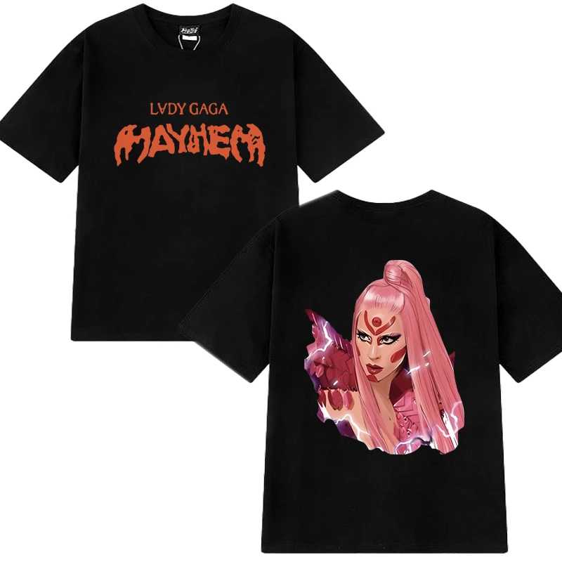 

Hot Singer Lady Gaga Mayhem Graphic T shirts Men Women Fashion Y2k short sleeve T-shirt Unisex Oversized 100% Cotton clothing