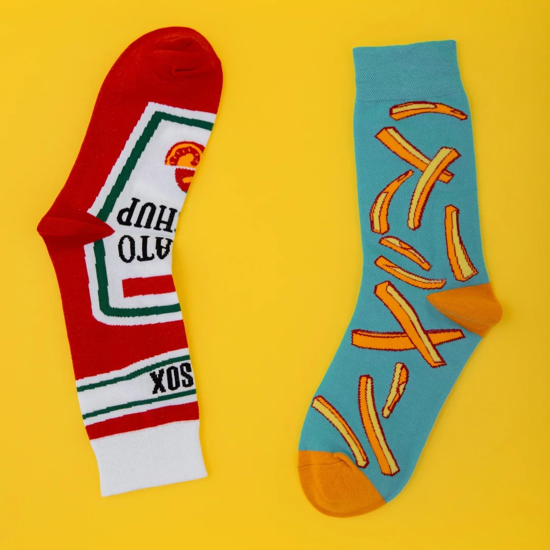 American Retro Tomato Sauce Fries Color-Block Mid-Calf Socks Street Style, Cotton Comfort, Year-Round Wear view 3
