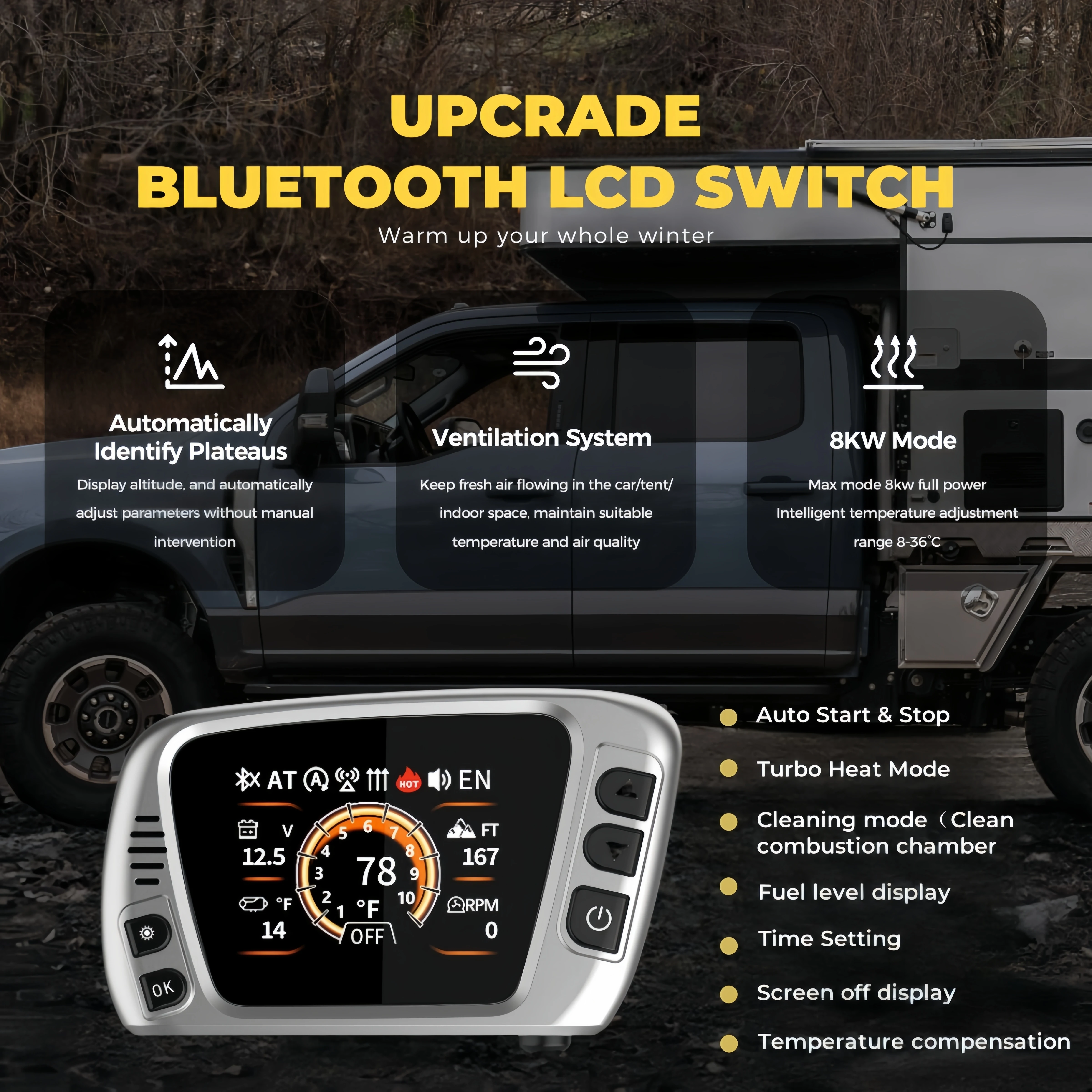 8KW 12 فولت 110-240 فولت المحمولة الديزل مسخن الهواء مع بلوتوث APP و LCD وقوف السيارات سخان الليل لسيارة RV خيمة تخييم المرآب المنزل