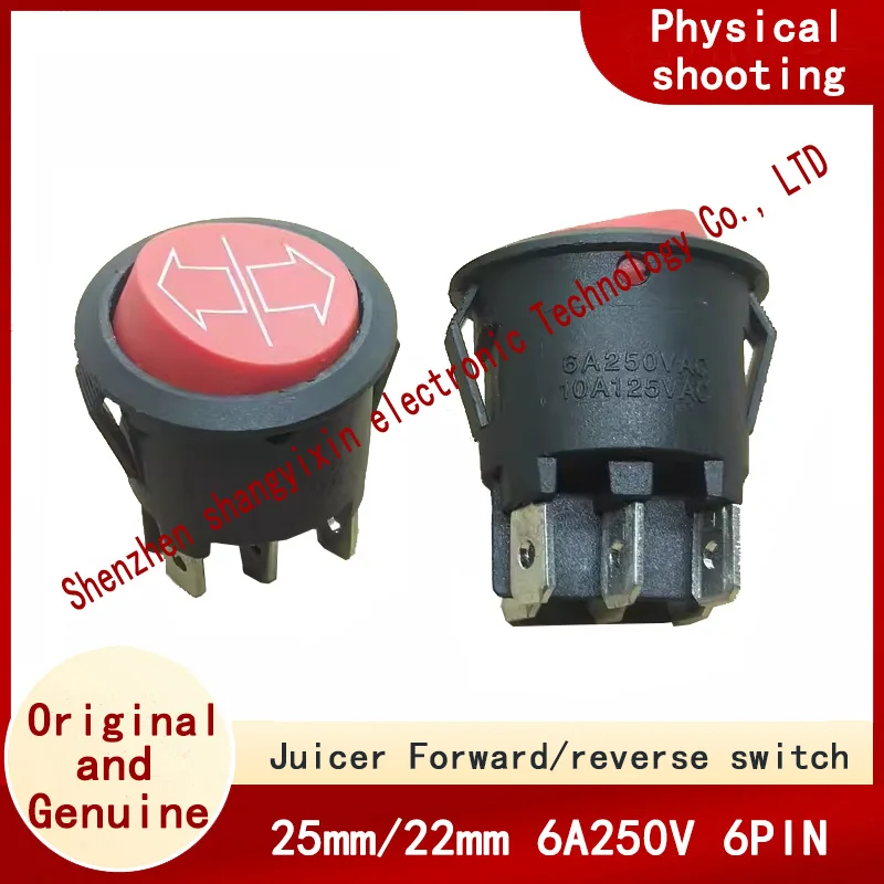 

Отверстие 22 мм, 25 мм, круглая кнопка, переключатель питания для соковыжималки, 6-контактный 2, переключатель обратного и обратного хода, 250 В, 6 А