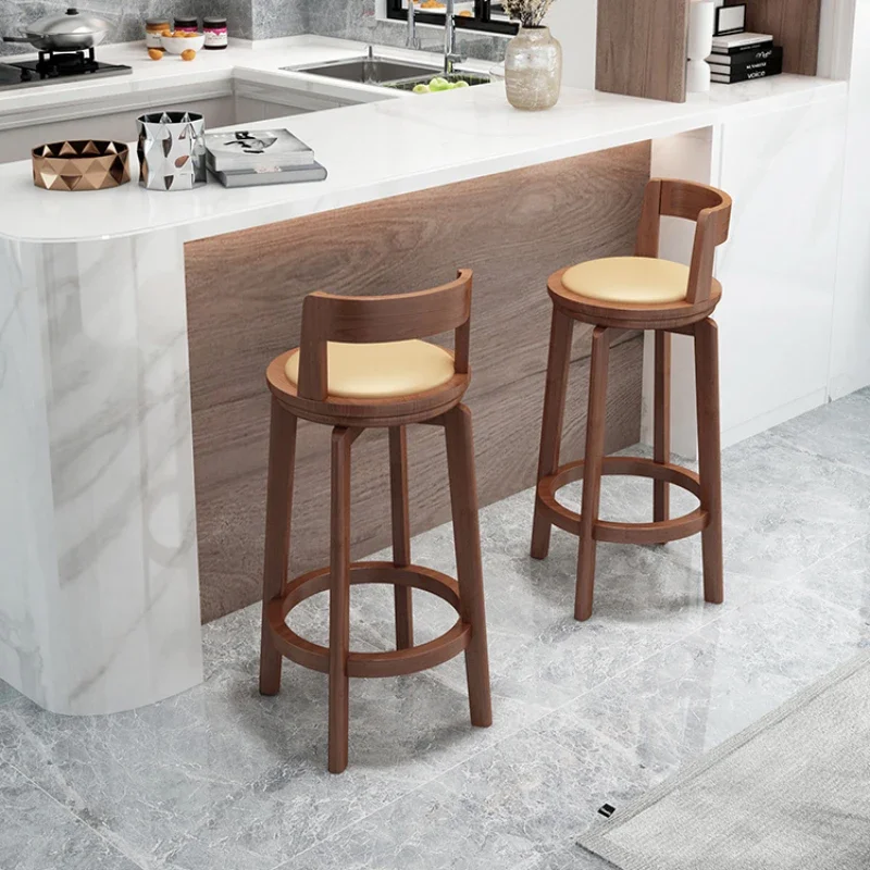 

Modern Minimalist Solid Wood Bar Chair Nordic Backrest High Footed Stool Bar Table Chair Rotating Sillas Home Furniture