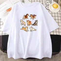 Adorable Shiba Inu Dogs Cartoon Print Women's Tshirt Leisure Style Tops Fashion Soft Tshirts Spring Breathablewomen's T-shirt