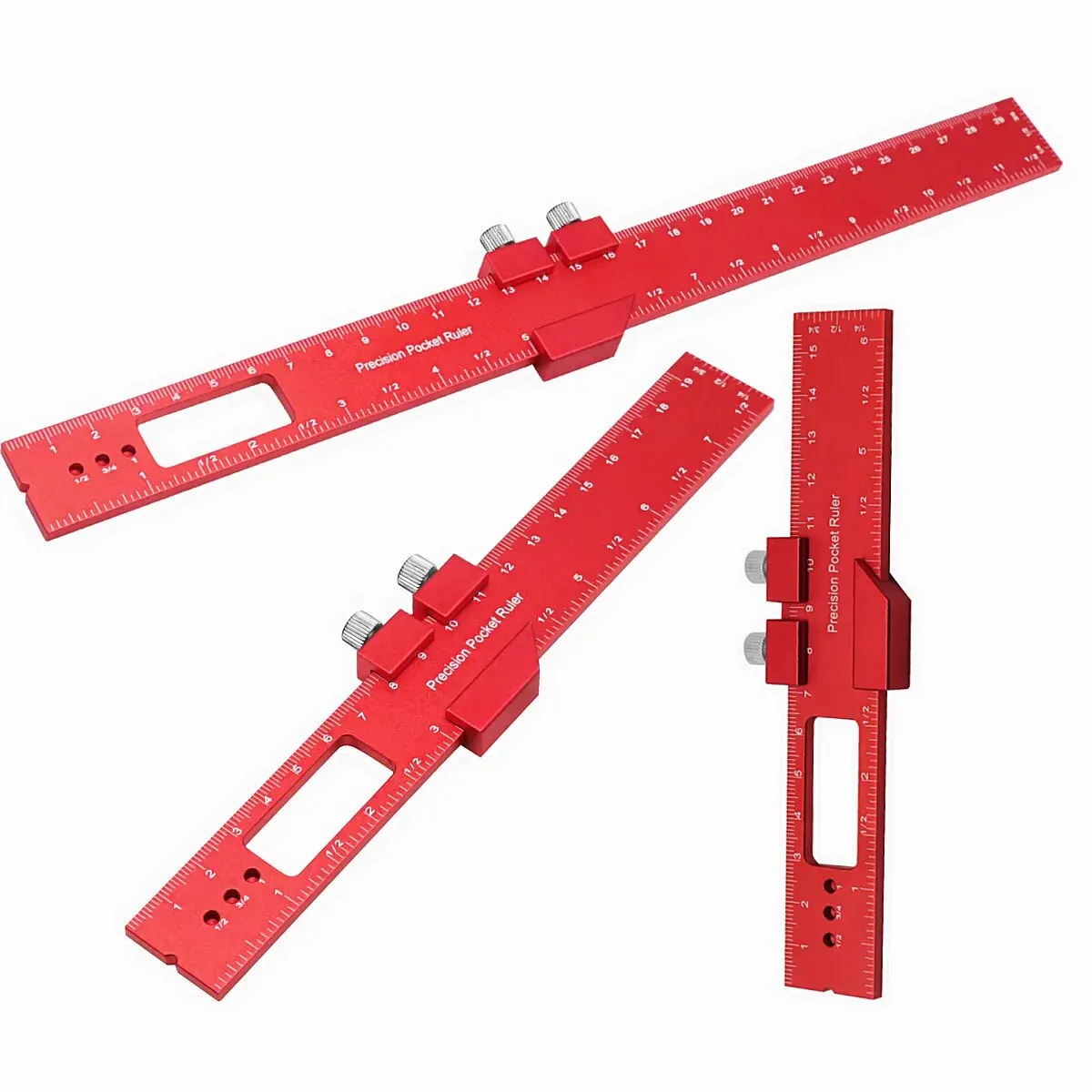 1/3Pcs Precision Pocket Ruler Metal Slide Ruler Inch and Metric,Aluminum Woodworking Ruler with Slide Stop T-Type Scribing Ruler