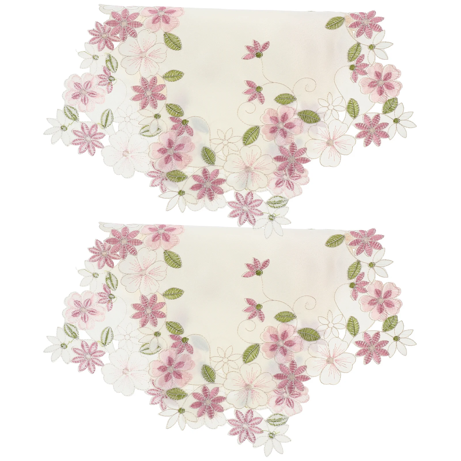 

2Pcs European Rustic Embroidered Tablecloth Set Hollow Floral Design for Dining Table Wedding Banquet Decorative Placemats Satin