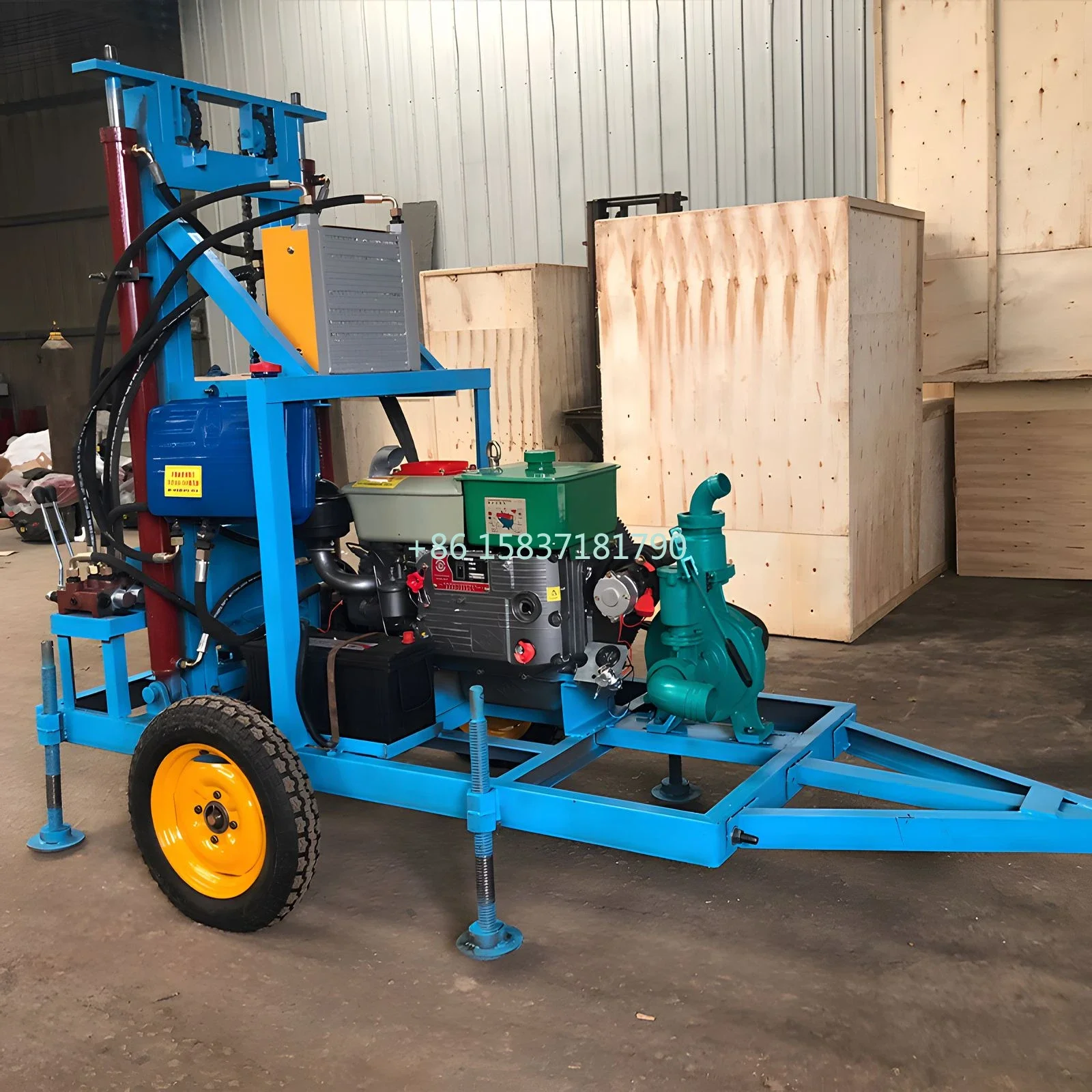 Venda quente pequena máquina de perfuração de água portátil fabricante 2 rodas 80m profundidade equipamento de perfuração de poço de água com motor diesel