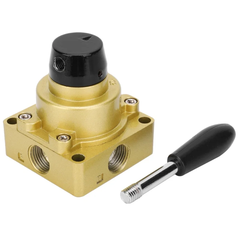 Rotary Lever Hand Valve 3 Position 4 Way Pneumatic Air Flow Control Switch Equipment HV-04