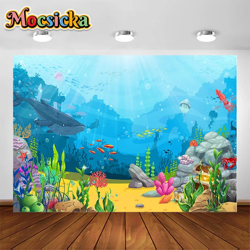 

Blue Ocean Animal Themed Backgrounds For Children Portrait Photo Photocall Shoot Newborn 1st Year Birthday Photography Backdrops