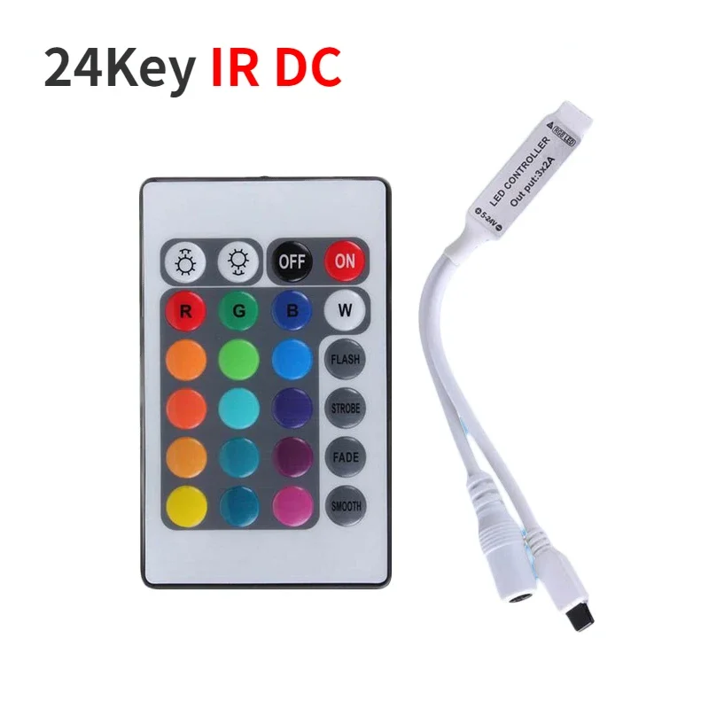 Tira de luces LED con atenuador remoto inalámbrico, controlador de luces RGB, SMD 2835, 5050, 3528, CC de 5V, 12V, 24 teclas