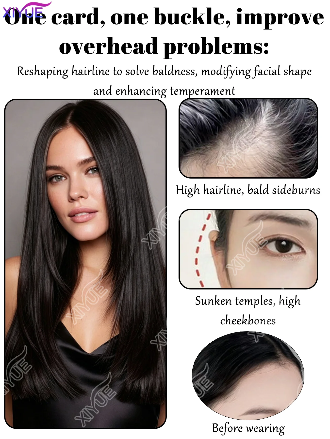 3D Cover Clip-in Middle Part Crown Topper, Full Hand-Woven Lightweight Invisible Hairline Natural Synthetic Ultra-thin Front wig