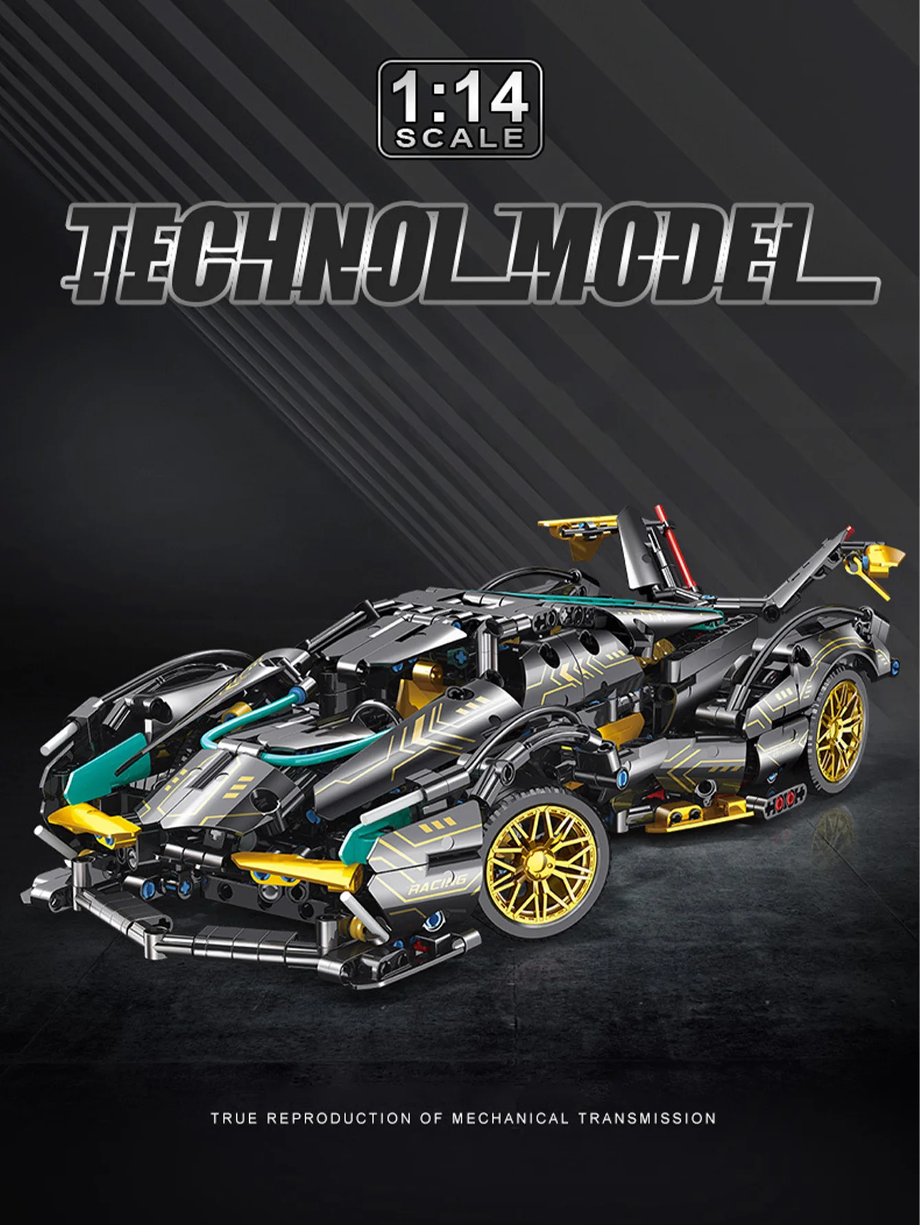 

1:14DIY super black sports car model sports car building block assembly game toys festival gifts home ornaments and decorations