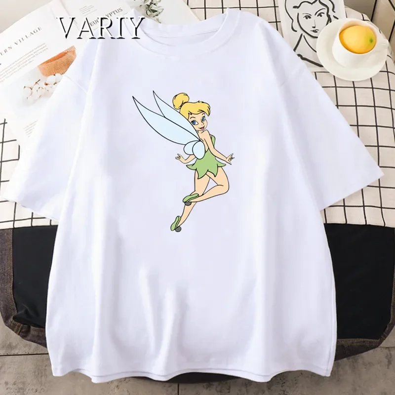 Women\'s Tinkerbell Graphic T-shirt Summer Casual Oversized T-shirt Harajuku Short Sleeve Fashion Streetwear Women Black Top