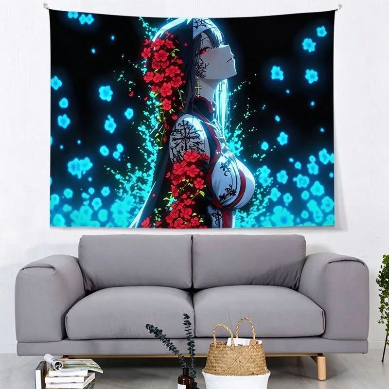 VIKAMA Red Anime Girl Spider Lily Flower Decorative Wall Tapestry Home Art Room Decor Bedroom Dorm Cool Dark Vibe Soft Durable