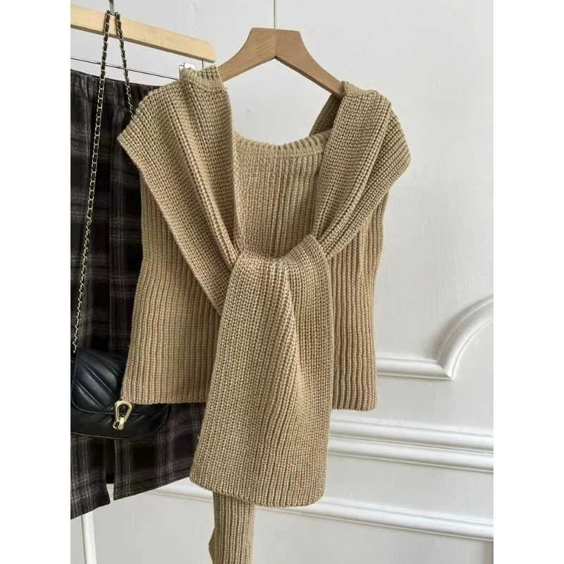 قبعة صوفية دافئة للنساء في الهواء الطلق لخريف وشتاء - قبعة متماسكة لتنحيف الوجه مع وشاح شال، ريترو، كاجوال أنيق ومتعدد الاستخدامات #5