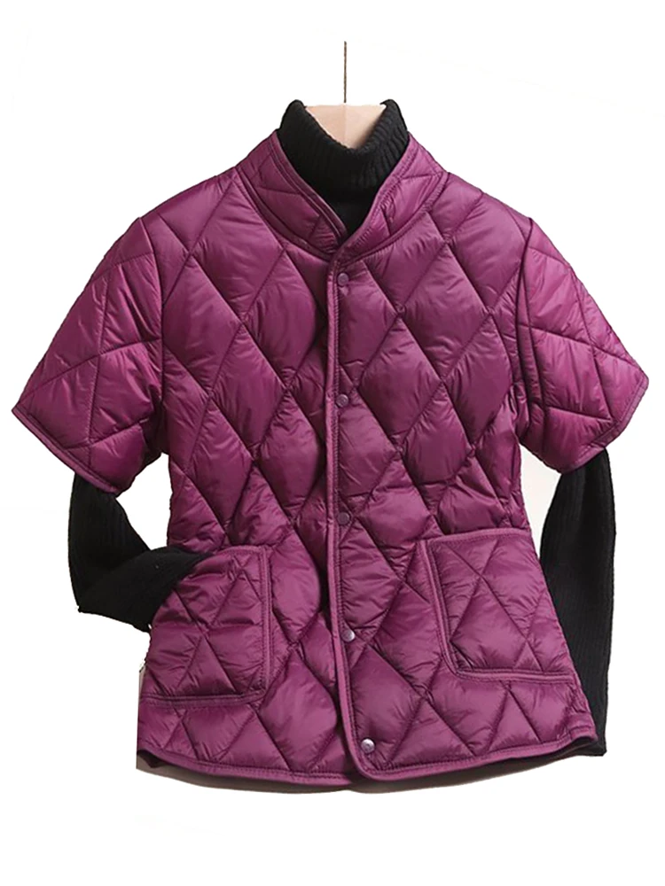 Imagem -02 - Colete de Peito Único para Mulheres Stand Collar Gilet Acolchoado Leve Bodywarmer Meia Manga Novo Primavera