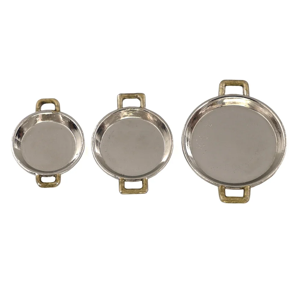 3Pcs 1/12 Dollhouse Miniature Accessories Mini Metal Frying Pan Simulation Kitchen Utensils Dish Model for Doll House Decoration