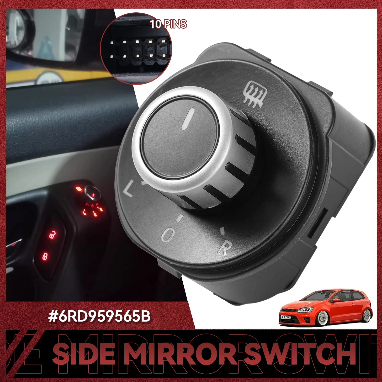 Electric Car Rear View Mirror Adjust Switch Knob Regulator Button for Volkswagen VW POLO 6R 6C 2010-2017 Hatchback 6RD959565B