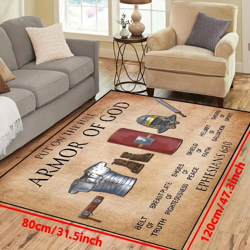 Fun Area Carpet Wearing God Pattern Full Set of Armor Indoor Digital Art Elements Washable Mats Suitable for Restaurant Kitchen