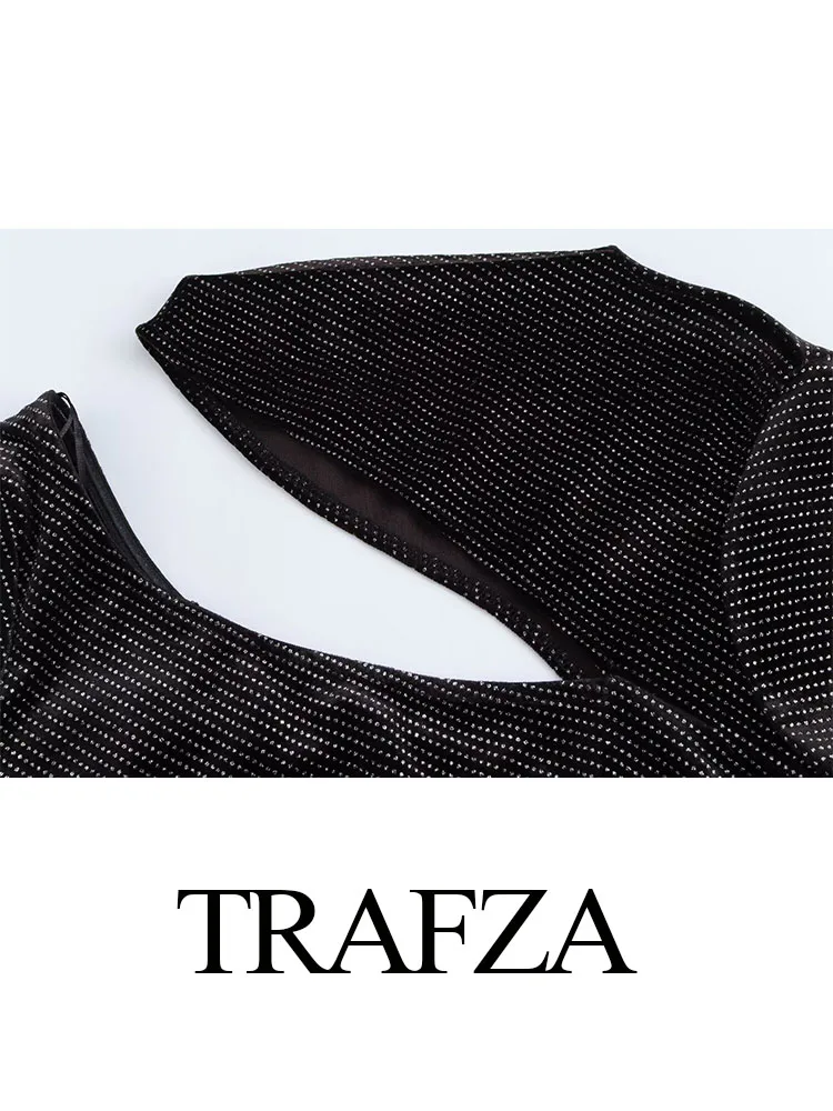 TRAFZA-Top de terciopelo de calle alta para mujer, Top negro de manga larga con agujeros, botones decorativos de diamantes de imitación, monos de moda para mujer